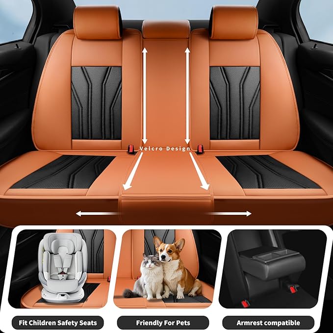 Fit Sentra Car Seat Covers Compatible with Nissan Sentra 2001-2025 2026 - Full Set Premium Leather， Waterproof Breathable， All-Weather Seat Cushion Protecto&Airbag Compatible （Orange&Black
