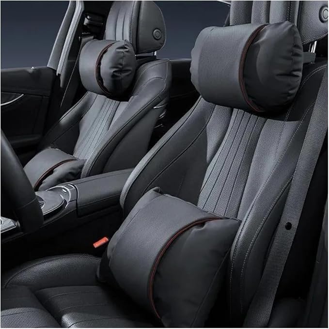 1/2PCS PU Leather Car Neck Pillow & Lumbar Support Cushion, Breathable Universal Seat Headrest Waist Pad, Soft Support Cushion for Daily Driving and Travel(D Style)