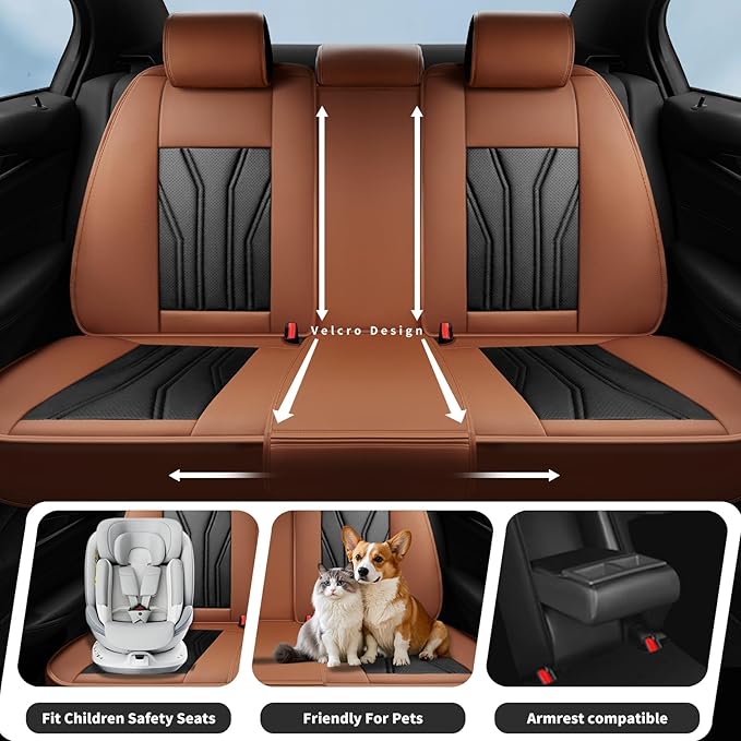 Fit Sentra Car Seat Covers Compatible with Nissan Sentra 2001-2025 2026 - Full Set Premium Leather， Waterproof Breathable， All-Weather Seat Cushion Protecto&Airbag Compatible（Brown & Black