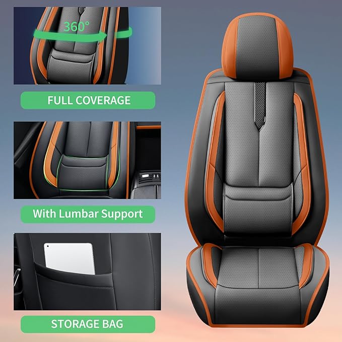 Fit Santa Cruz Car Seat Covers for Hyundai Santa Cruz 2022-2025 2026-Upgraded Premium Waterproof & Breathable Leather,Airbag Compatible,All-Weather Seat Cushion Protector,2 Front/Black-Brown