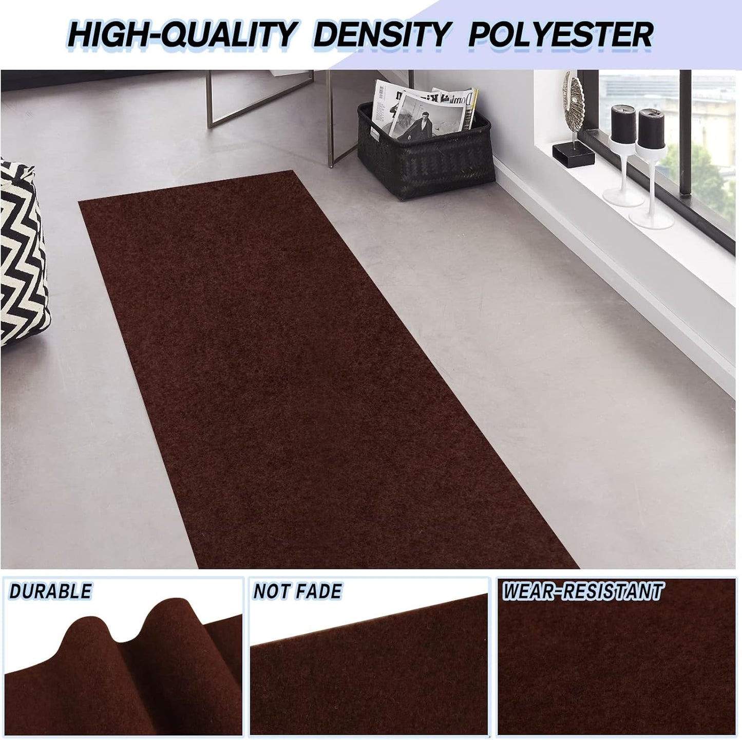 Custom Size Backed Non-Slip Area Rugs Runner, Easy Clean, Waterproof Runner Rugs for Hallway Entryway, Kitchen, Laundry, 3FT x 23FT, Brown