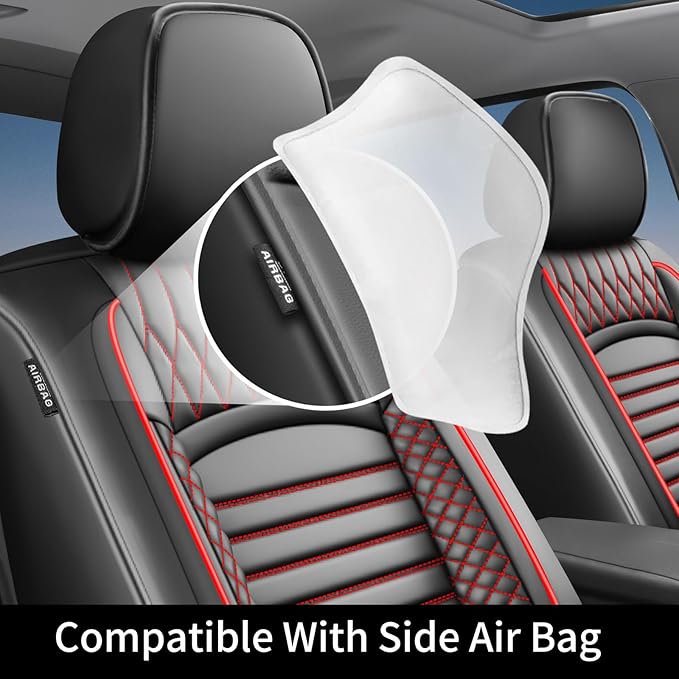 Fit Elantra Car Seat Covers for Hyundai Elantra 2017-2024 2025 2026 - Upgraded Premium Waterproof & Breathable Leather, Airbag Compatible, All-Weather Seat Cushion Protector(2 Front/Black+Red)