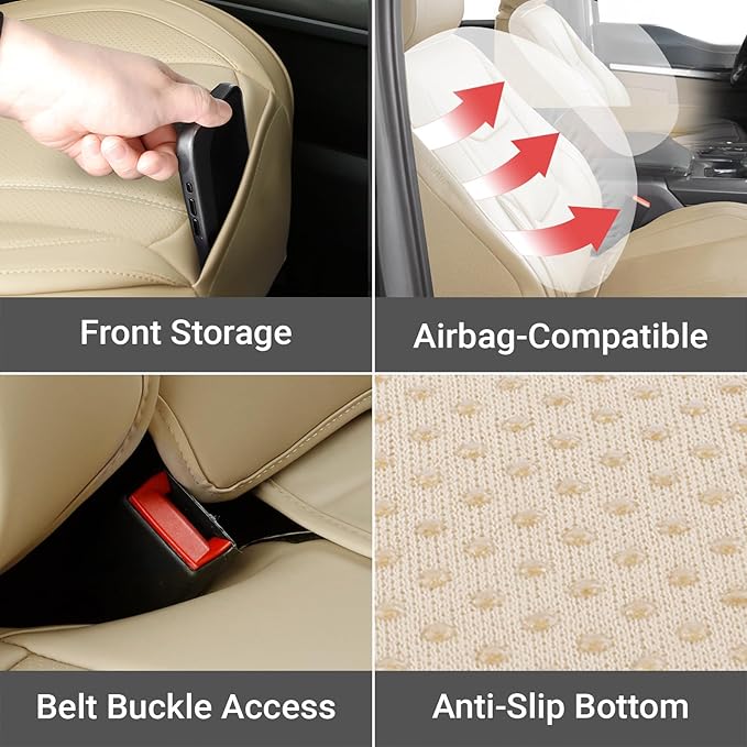 Coverland Custom Fit Car Seat Covers for Car Compatible with [2021-2026 Kia K5, 2000-2010 Kia Optima] Premium Water Resistant Leather Non-Slip Interior Protector [Full Set Beige - Size Chart X70]