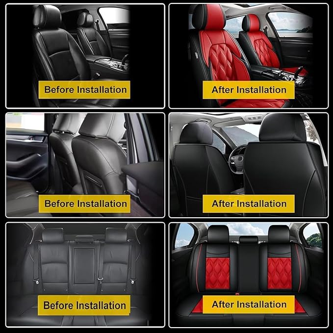 AOMSAZTO Car Seat Covers Full Set Fit for Chevy/Chevrolet Cruze 2011-2019 Waterproof Faux Leather Car Seat Cushions Automotive 5 Seat Covers Set（Black&Red）