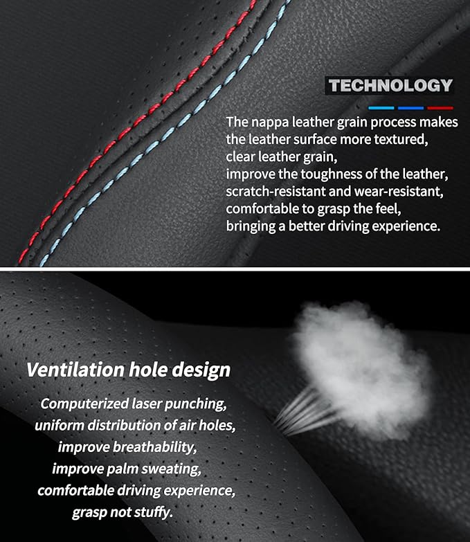 Custom-Fit for Land Rover Steering Wheel Cover, Premium Leather Car Steering Wheel Cover with Logo, Non-Slip, Breathable, for Land Rover Accessories (C-Style,for Land Rover)