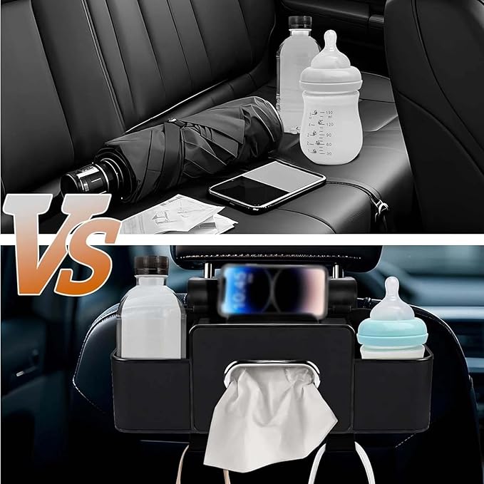 3-in-1 Car Backseat Organizer, 2026 Upgraded Multifunctional Car Seat Back Storage Box, Backseat Car Organizer with 2 Cup Holders, Tissue Box & Hooks, Universal Car Essentials (2Pack A)