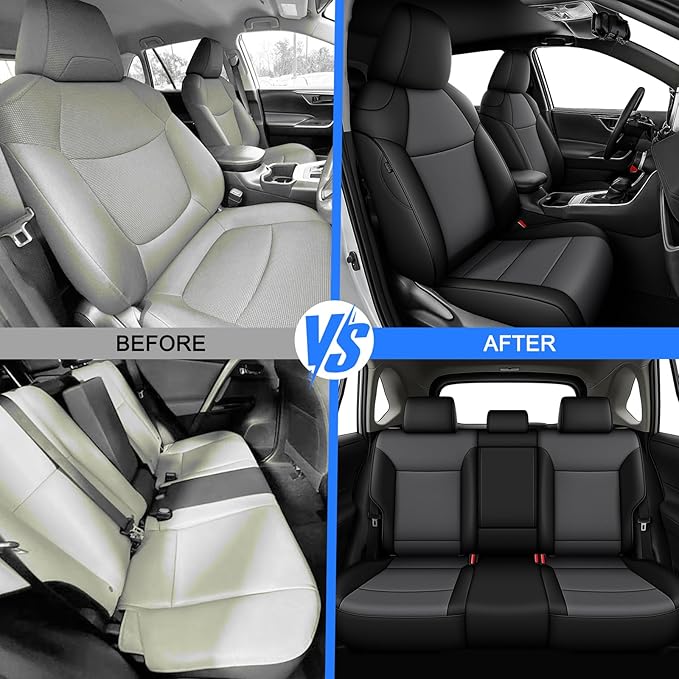 AOMSAZTO Custom Fit Seat Covers for Toyota RAV4: 2019 2020 2021 2022 2023 2024 2025 LE XLE XLE Premium Limited-Faux Leather Full Set Compatible Airbag Seat Protector Black&Grey