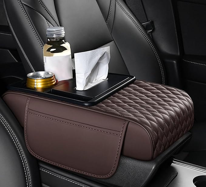Car Armrest Center Console Cover for Acura MDX 2000–2025, Center Console Pad with Cup Holder, Multifunctional Armrest Cushion,C Coffee