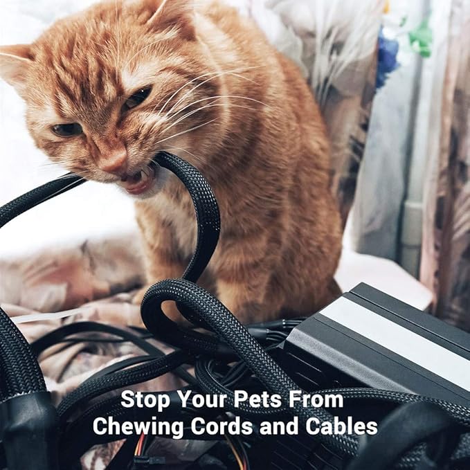 100ft - 1/2 Inch Cable Management Sleeve Protector,Wire Loom PET Expandable Wire Sleeving for Office Computer Home Theater Engine Bay Cord Organizer,Protect Cables from Pet Cat Dog Chewing,BlackBlue