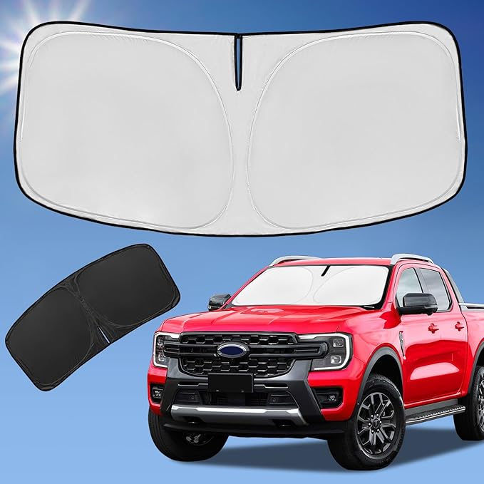 Sun Shade Sunshade for Ford Ranger 2019-2025 2026 Windshield Cover, 4-Layer Front Window Shade Custom fit Ranger XL, XLT, Lariat Sun Visor 240T Foldable Shade Blocks UV Rays Cooler Car Accessories