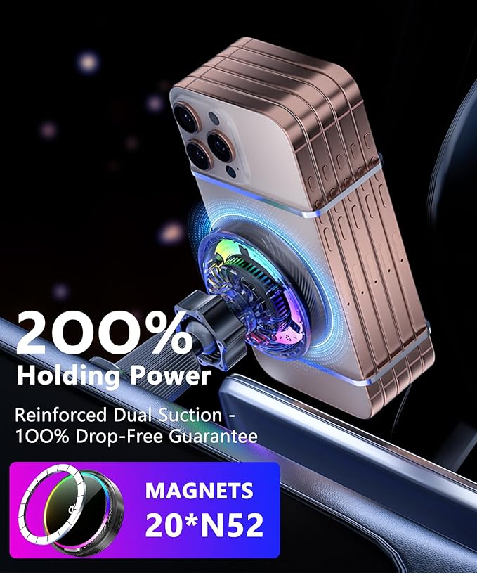 Qi2.2 25W Magnetic Car Mount Charger for 2023 2024 2025 2026 Toyota Prius Accessories, for Fast Charging Cell Phone Holder 8 Inch Screen Fixed Clip with Cooling Fan＆54W Fast Adapter