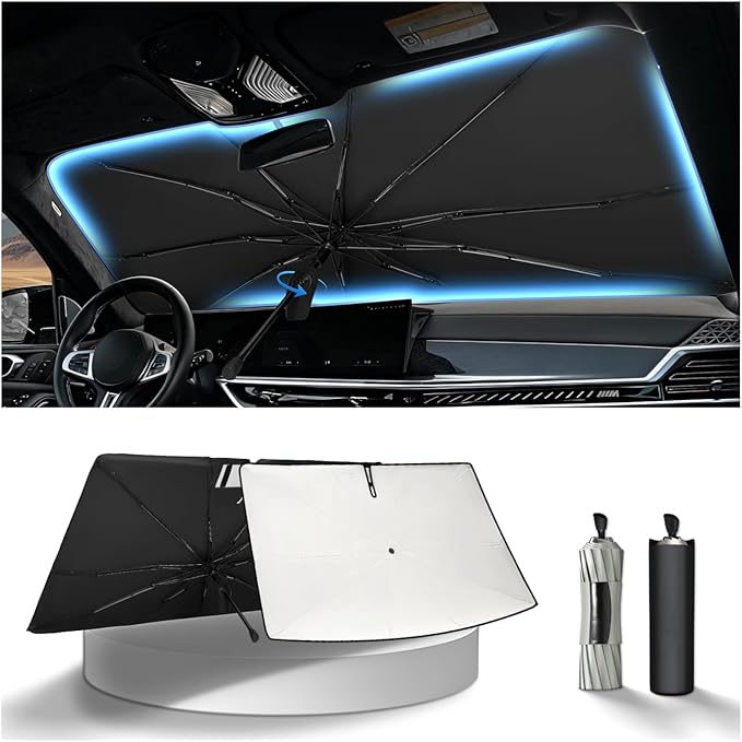 KUST Custom Fit Windshield Sun Shade Umbrella for BMW X3 2018-2024 | Foldable Sunshade with Bendable Handle | Blocks Heat & UV Scratch Resistant Keep Cool Sunshield