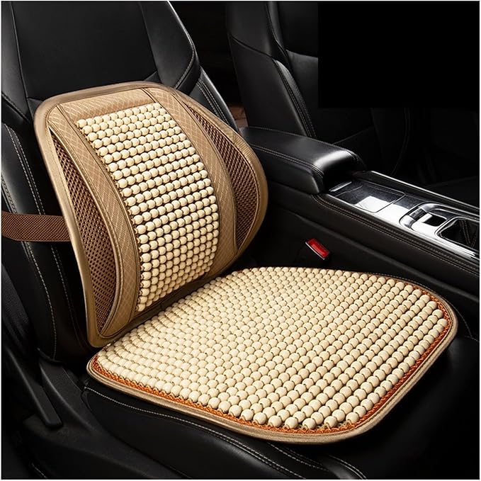 Car Seat Chair Back Cushion for Tesla Model 3 EV Sedan 2025, Wooden Beads Ventilate Mesh Lumbar Brace Strong Durable Relieve Fatigue Summer Interior Accessories,B-Waist Cushion