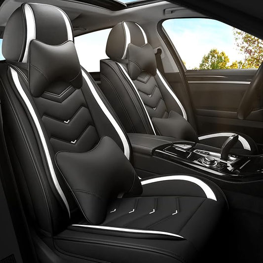 Car Seat Covers for Hyundai Sonata 2002-2026, Premium Nappa Leather Car Seat Cover, Stylish Sport Seat Covers， Automobile Seat Cover Sets.(Luxury 2 Seats/Black White)