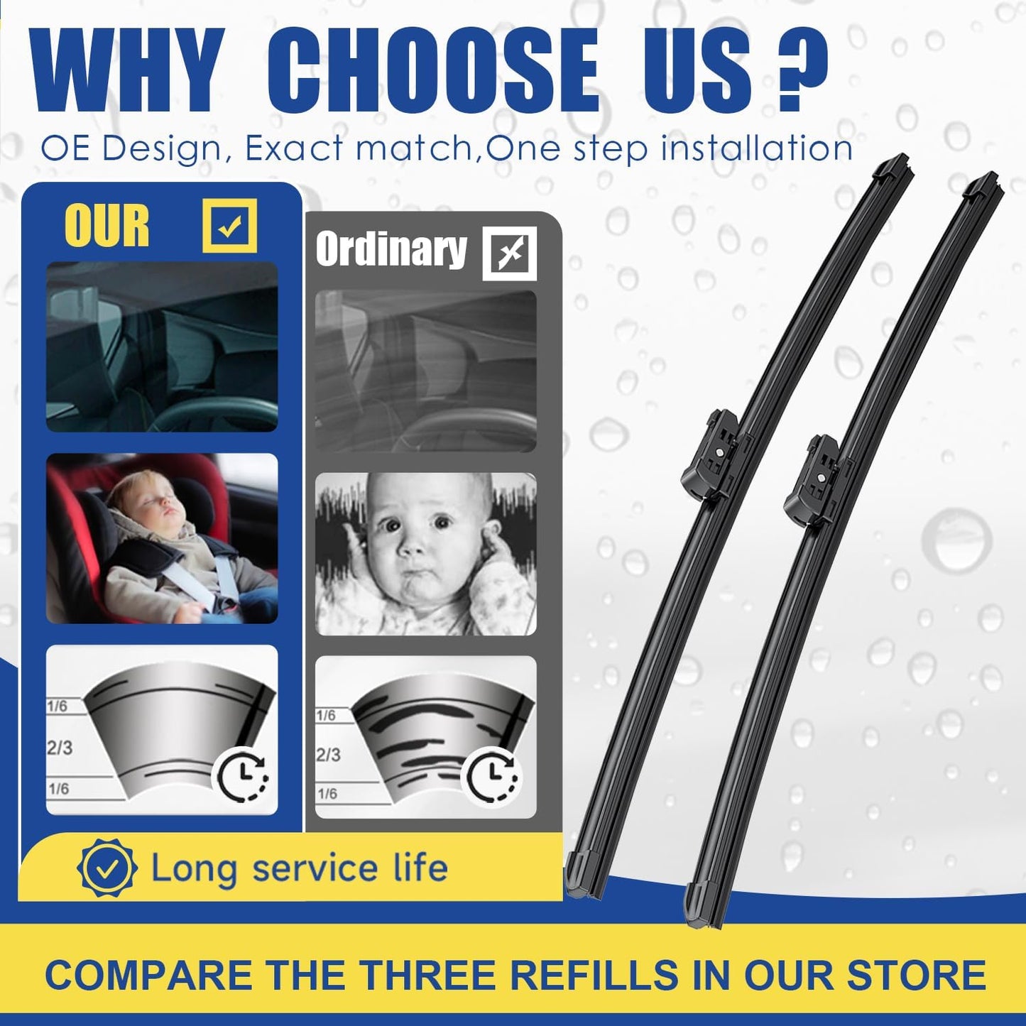 3 Wipers Factory Replacement For Subaru Outback 2020-2022 2023 2024 Original Equipment Replacement Windshield Wiper Blades Set 26"+18"+16" (Set of 3)