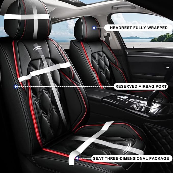 AOMSAZTO Car Seat Cover Custom Fit for GMC Terrain 2010-2026 Faux Leather Car Seat Protector Compatible Airbag Front Rear Seat/ (#032 Black, Front 2 Seat Covers)
