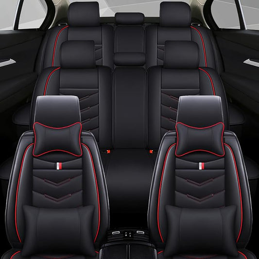 Car Seat Cover 7 Seats for Ford Explorer 2000-2025, Waterproof Durable Compatible Airbag, Premium Leather Seat Protector(7 Seats Luxury,Black Red)