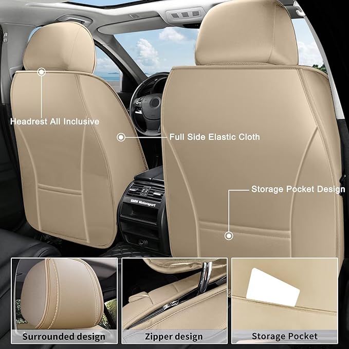 AOMSAZTO Car Seat Covers,2 Front Seats Custom Fit for Honda CR-V 2015-2025 2026,Leather Car Seat Cover Seat Cushion Protector,Airbag Compatible Waterproof Beige