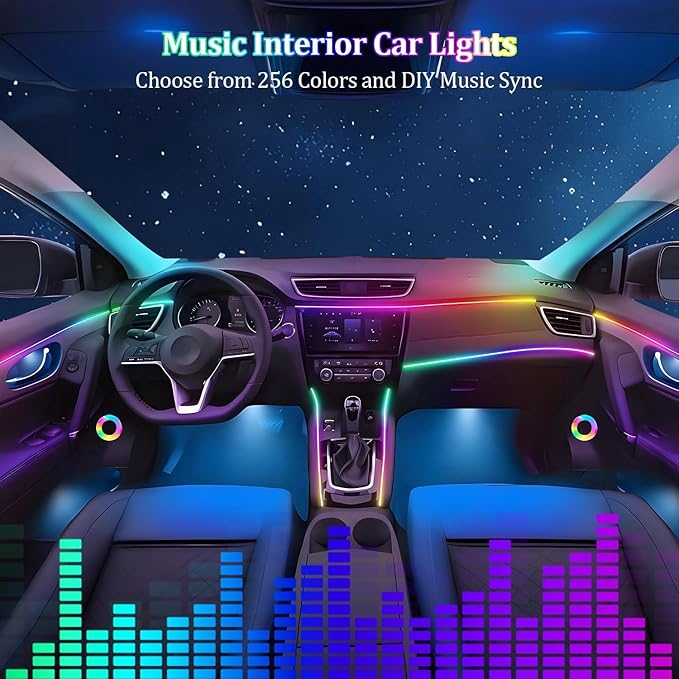 Interior Car LED Strip Lights, Acrylic LED Lights RGB Dreamcolor 6 in 1 with 175 inches 593 LEDs Fiber Optic Ambient Lighting Kits,APP and Remote Control 16 Million Colors Car Neon Lights
