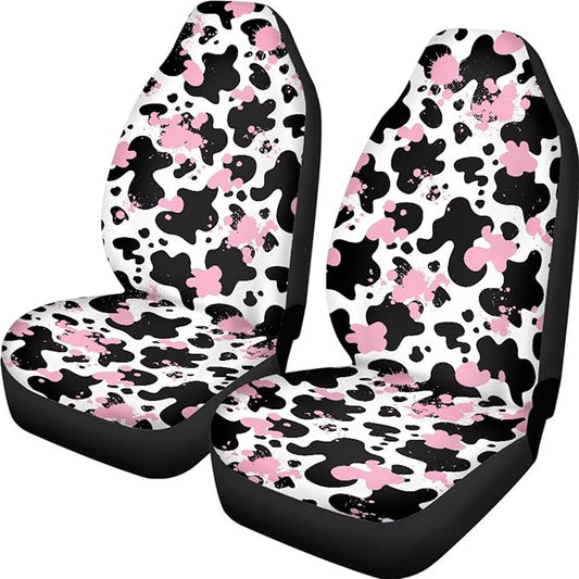 Pink Black Cow Print Front Seat Covers for Cars Navajo Aztec Driver Car Seat Protector Comfort Polyester Bucket Seat Covers Universal Fit for SUV Truck Sedan