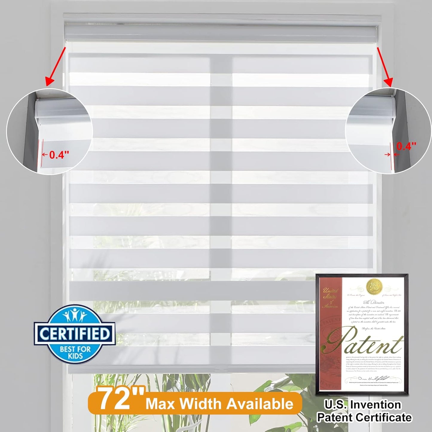 Persilux Cordless Zebra Blinds for Windows Free-Stop Roller Windows Shades (46" W X 72" H, White) Dual Layer Light Control for Day and Night, Light Filtering Sheer Shades for Home, Easy to Install