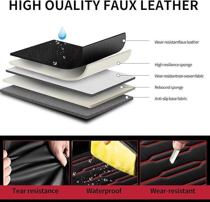 Fit CRV Car Seat Covers for Honda CR-V 2013-2024 2025 2026 - Upgraded Premium Waterproof & Breathable Leather, Airbag Compatible, All-Weather Seat Cushion Protector (Full Set, Black+Red)