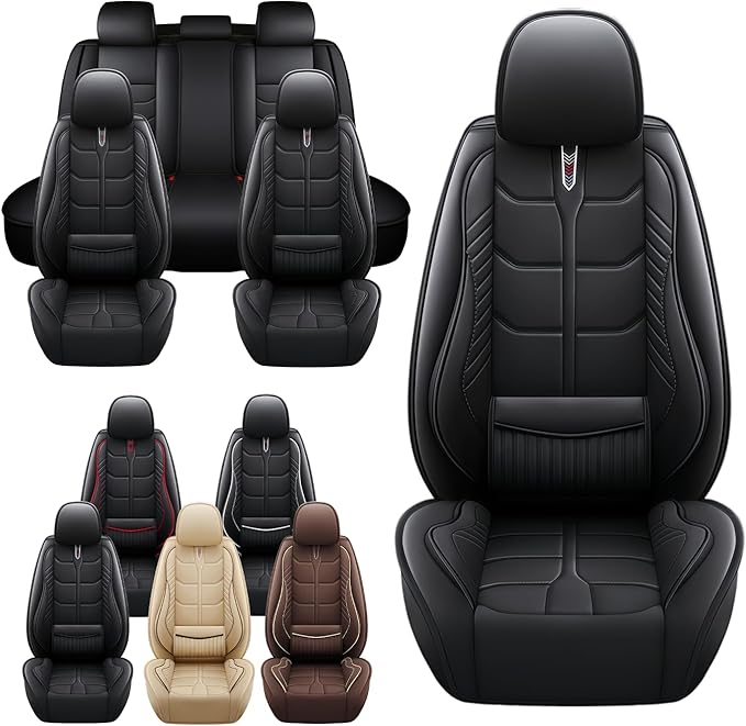 Leather Car Seat Covers Fit for Toyota Tundra 2000-2024, 5 Seater Car Seat Cover, Premium Waterproof, Scratch Resistant Car Interior Accessories (Full Set Black)