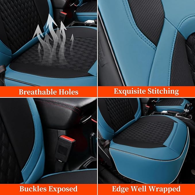 Coverado Seat Covers for Jeep Wrangler, Waterproof Leather Car Seat Covers for Truck Automotive Seat Covers Custom Fit for 2018-2024 Jeep Wrangler JL Seat Covers 2-Door/4-Door Full Coverage (Blue)