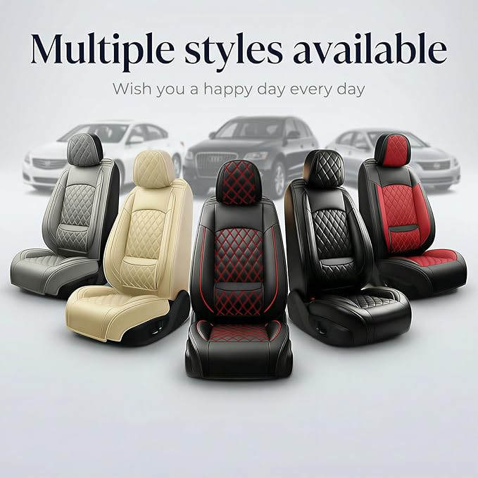 Santa Fe Seat Covers Custom Fit for Hyundai Santa Fe 2007-2026 (Only 5-Seat Version) - Full Set Premium Leather, Waterproof, All-Weather, Airbag Compatible, Car Seat Protectors (Black)