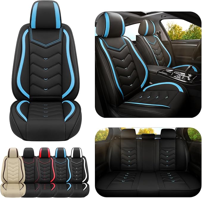 Car Seat Covers for Cadillac CTS 2003-2019, Premium Nappa Leather Car Seat Cover, Stylish Sport Seat Covers， Automobile Seat Cover Sets.(Standard 5 Seats/Black Blue)