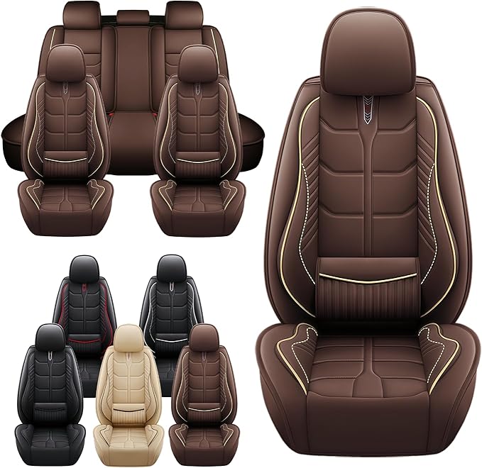 Leather Car Seat Covers Fit for Toyota Avalon Hybrid 2013-2024, 5 Seater Car Seat Cover, Premium Waterproof, Scratch Resistant Car Interior Accessories (Full Set Coffee)