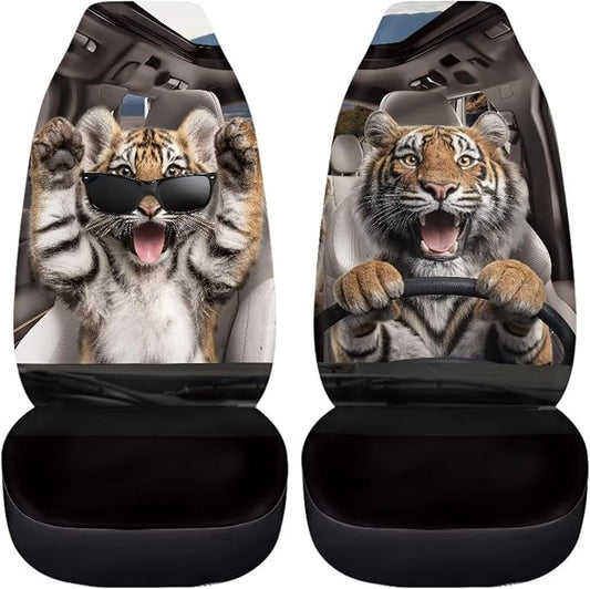 Funny Tiger Car Front Seat Cover Set Decorative Automotive Seat Cushion Covers Soft Front Bucket Seat Cover Fit Most Car Truck SUV Van for Men Women