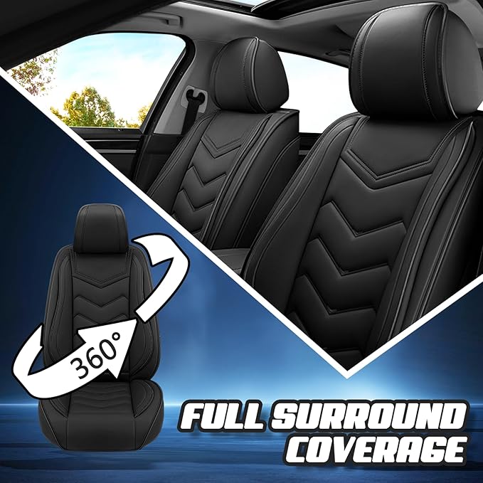 Car Seat Covers for Ford Expedition 2000-2025, Premium Nappa Leather Car Seat Cover, Stylish Sport Seat Covers， Automobile Seat Cover Sets.(Standard 5 Seats/Pure Black)