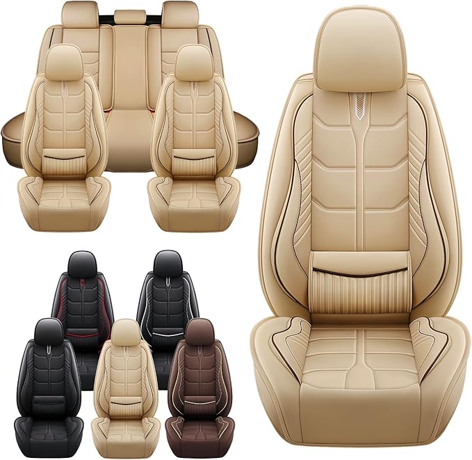 Leather Car Seat Covers Fit for Toyota Yaris Sedan 2019-2020, 5 Seater Car Seat Cover, Premium Waterproof, Scratch Resistant Car Interior Accessories (Full Set Beige)