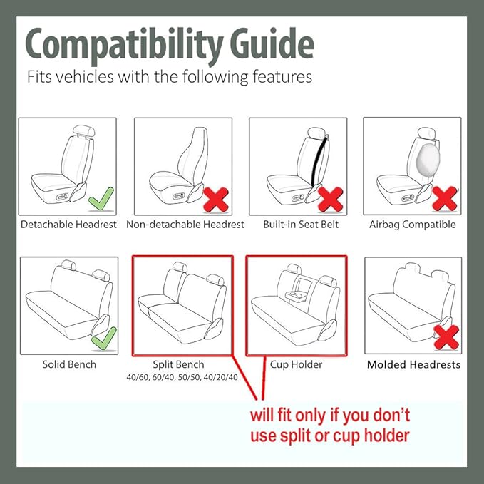 FH Group Car Seat Covers Flat Cloth Automotive Beige Full Set, Rear Solid Bench Universal Fit Combo Steering Wheel Cover & Seat Belt Pads Car Seat Protector for Cars Trucks SUV Interior Accessories