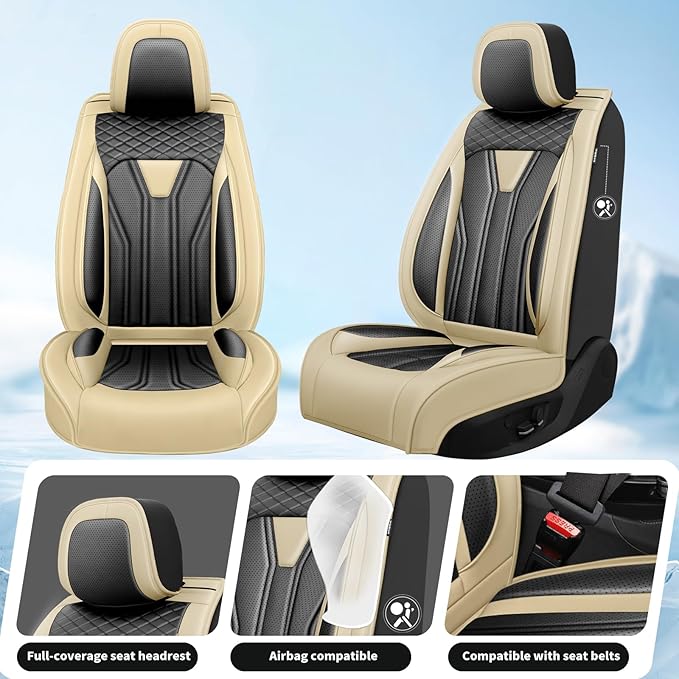 Fit Accord Car Seat Covers Premium Leather for Honda Accord 2012-2025 2026. Waterproof， Breathable, Scratch-Resistant & All-Weather Seat Cushion Protector（Front Seat,Beige&Black