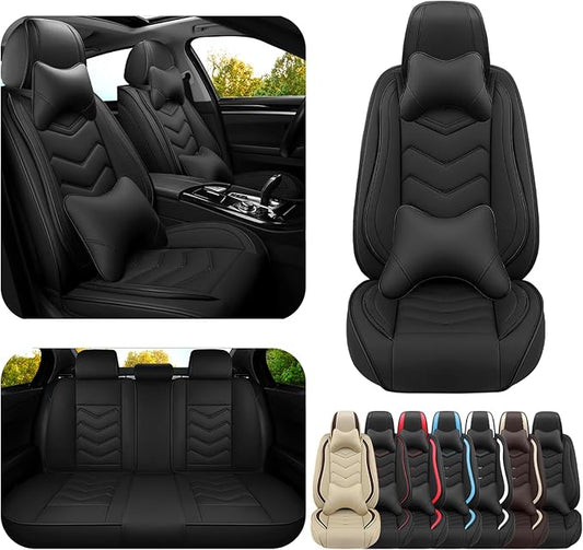 Car Seat Covers for Ford Expedition 2000-2025, Premium Nappa Leather Car Seat Cover, Stylish Sport Seat Covers， Automobile Seat Cover Sets.(Luxury 5 Seats/Pure Black)
