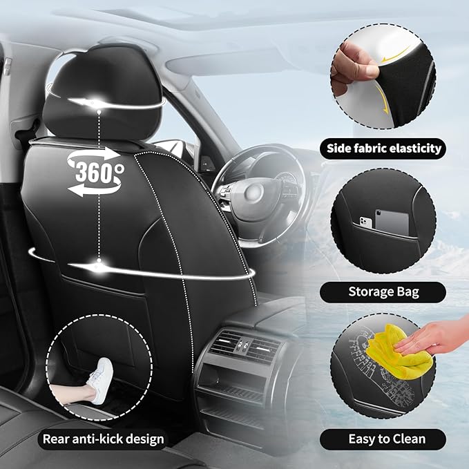 Fit HRV Car Seat Covers Compatible with Honda HRV 2016-2026, Premium Leather Breathable, Wear Resistant, Airbag Compatible, All-Weather Protection & Full Coverage, 2 Front Seat Red Line Black