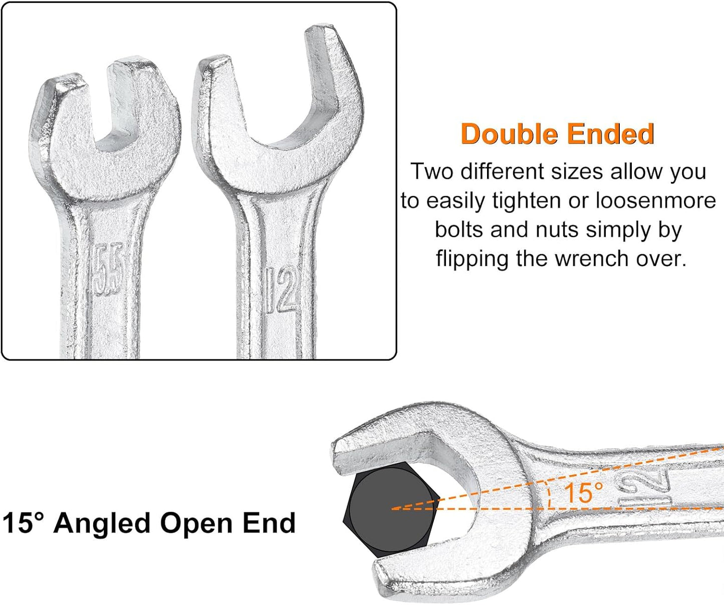 HARFINGTON Double Open End Wrench 11mm x 13mm Metric 15 Degree Offset Angle Small Flat Head Wrench Galvanizing Open Ended Spanner for Automotive Repair Furniture Assembly