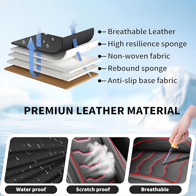 Fit Altima Car Seat Covers Compatible with Nissan Altima 2011-2025 2026 - Premium Leather，Waterproof Breathable，All-Weather Seat Cushion Protecto&Airbag Compatible (2 Front Seat Red Line Black)