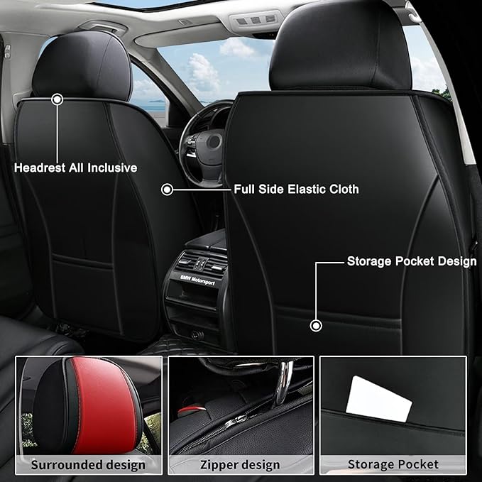 AOMSAZTO Car Seat Covers,2 Front Seats Custom Fit for Mitsubishi Outlander 2007-2025 2026,Leather Car Seat Cover Seat Cushion Protector,Airbag Compatible Waterproof Black&Red