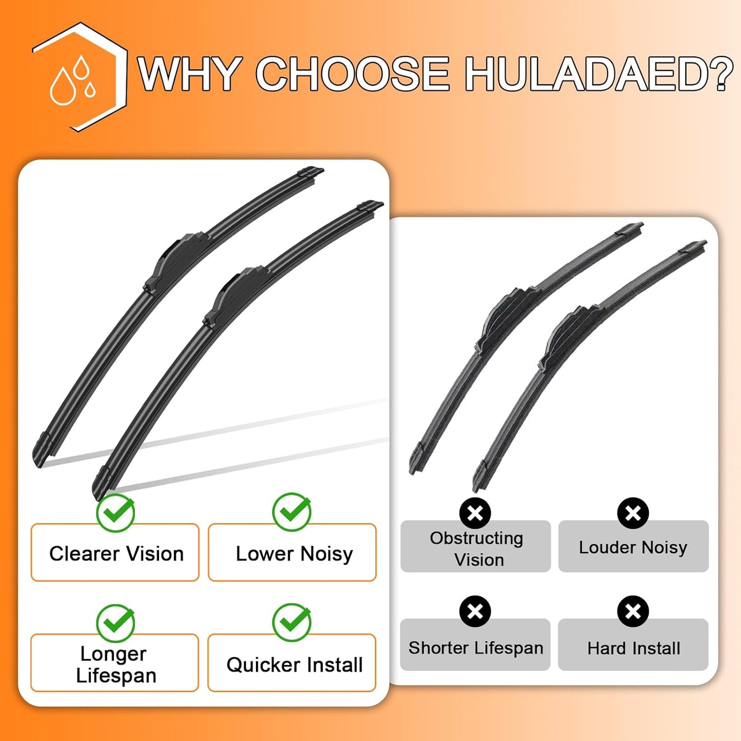 HULADAED® 15'' 15'' 13'' Windshield Wipers Replacement for Jeep Wrangler 2017-2007 Wrangler JK 2018,Silicone Front Rear Wiper blades for MY Car-All Weather & Quiet(3 PACK)
