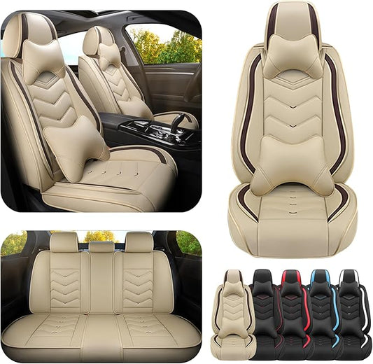 Car Seat Covers for Hyundai Sonata 2002-2026, Premium Nappa Leather Car Seat Cover, Stylish Sport Seat Covers， Automobile Seat Cover Sets.(Luxury 5 Seats/Beige)