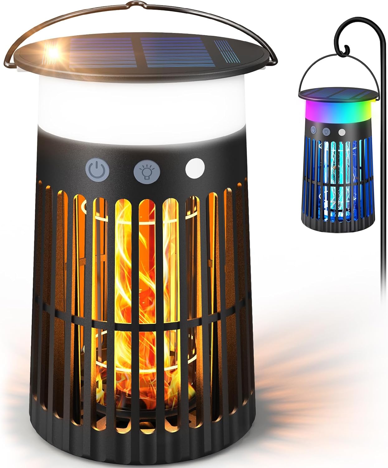 Solar Bug Zapper Outdoor, Portable Electric Mosquito Killer with Panel Sensor, Rechargeable Insect Trap with LED Night Light and Flame Effect, Ideal for Outside Patio, Backyard, and Camping (1 Pack)