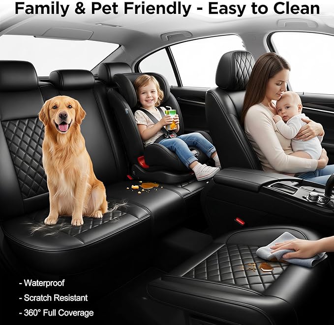 Fit TLX Car Seat Covers for Acura TLX 2014-2025 2026 - Premium Leather, Waterproof, All-Weather, Airbag Compatible, Anti-Slip, Breathable, Easy Install, Seat Protectors, Full Set, Black