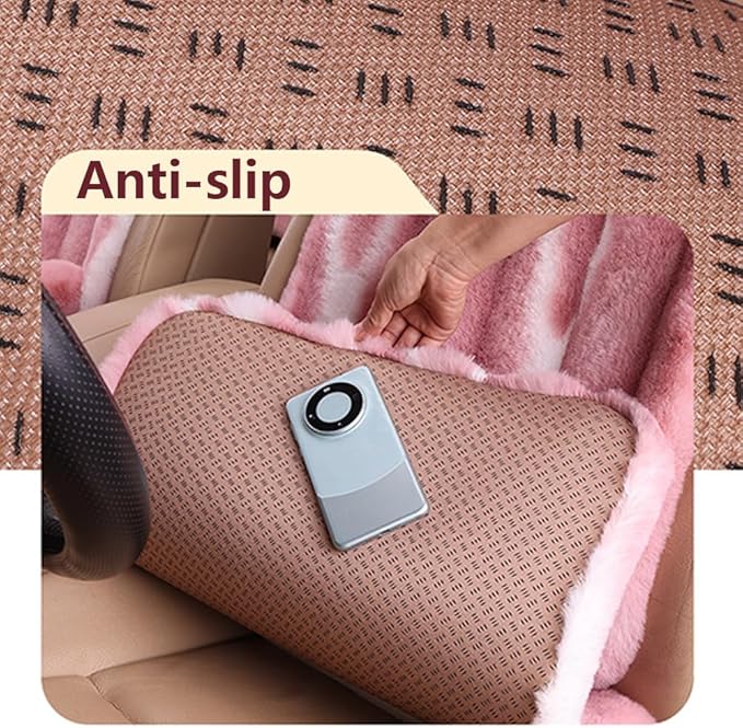 Luxury Plush Car Seat Cushion Set Car Headrest & Lumbar Support & Seat Cushion & Back Support Pillow Fluffy Fuzzy Car Seat Covers Non-Slip Cushion for Universal Accessories Automobiles (4, Wine Red)