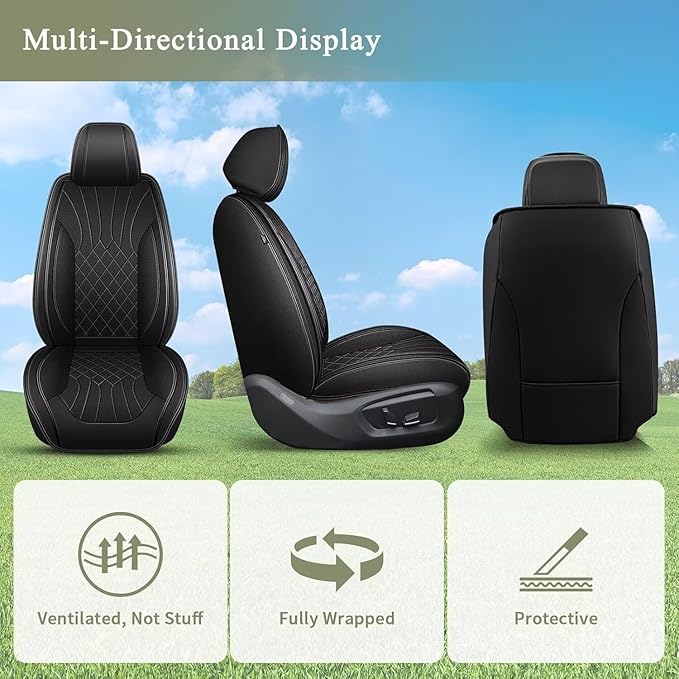 Seat Covers Full Set for Nissan Rogue 2010-2025 2026: Breathable Perforated Leather Car Seat Cover (Black)