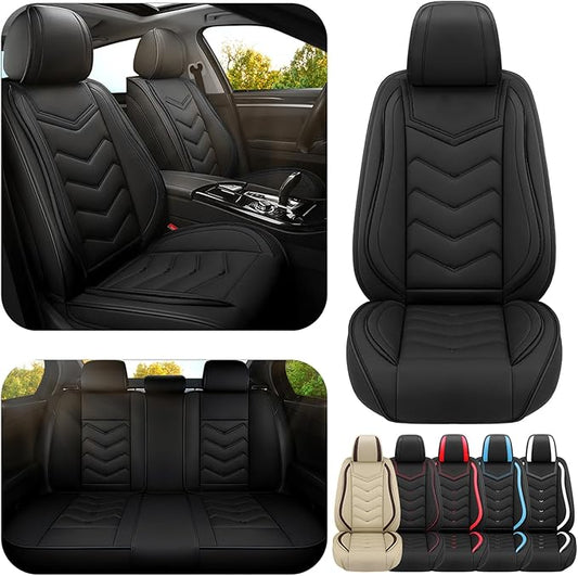 Car Seat Covers for Fiat 500 2012-2019, Premium Nappa Leather Car Seat Cover, Stylish Sport Seat Covers， Automobile Seat Cover Sets.(Standard 5 Seats/Pure Black)