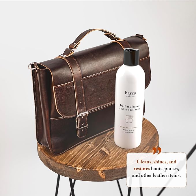 Bayes Premium High Performance Leather Upholstery Cleaner and Conditioner - 16 oz - Prevents Drying, Cracking or Fading of Leather Couches, Car Seats, Shoes, Purses