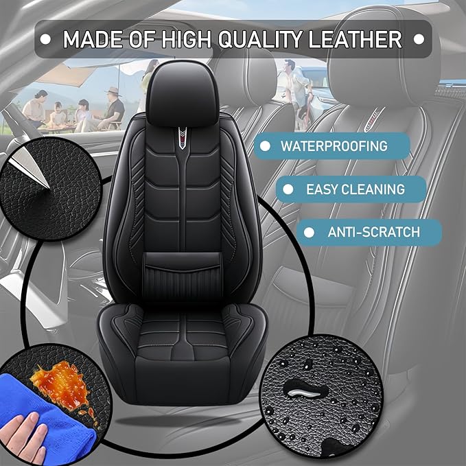 Leather Car Seat Covers Fit for Toyota Avalon Hybrid 2013-2024, 5 Seater Car Seat Cover, Premium Waterproof, Scratch Resistant Car Interior Accessories (Full Set Black)